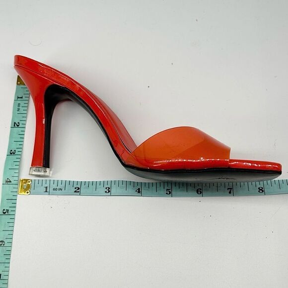 Black Suede Studio Transparent Square Toe Charlie Heel Orange 37.5, US 7.5 - Picture 7 of 10